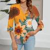 Women's V-neck Gradient Print Three-quarter Sleeve Fashion Top