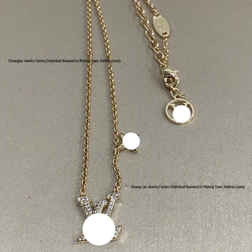 18K Enamel Necklace with Full Diamond Inlaid Letter Design - Light Luxury Clavicle Chain