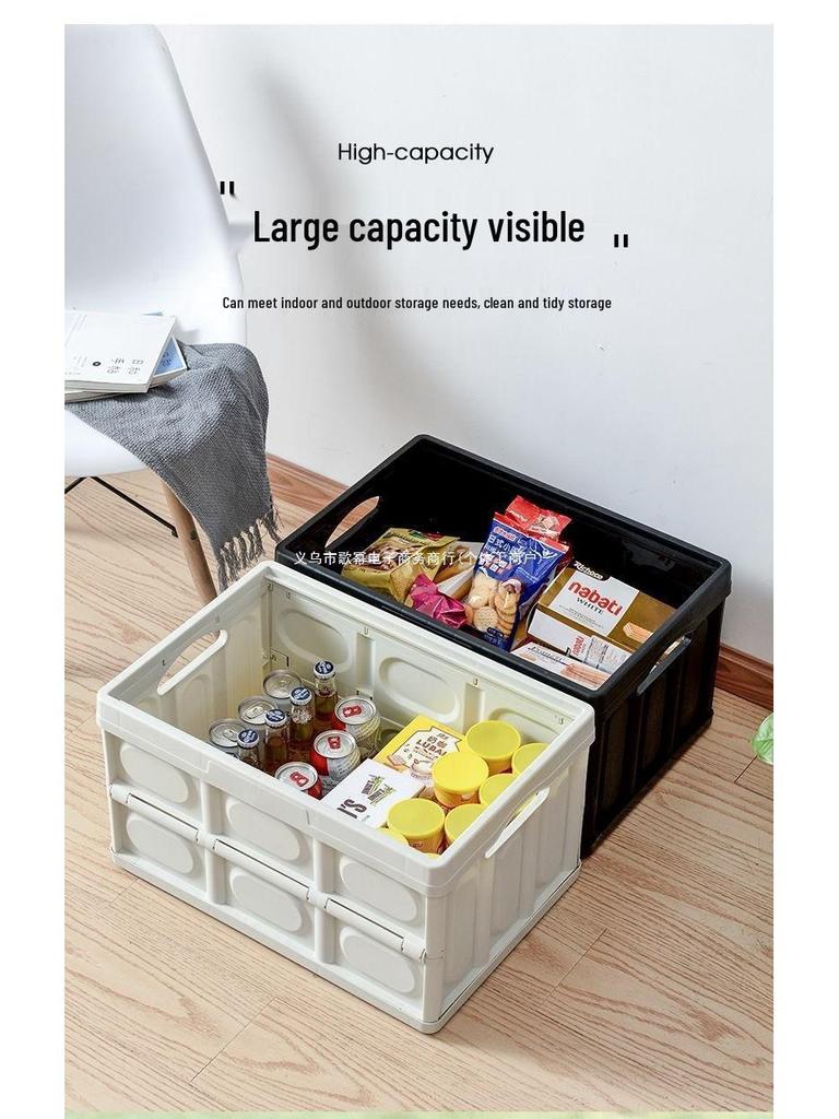 Skládací úložný box do kufru auta s dřevěným víkem - Přenosný organizér na kempování a piknik