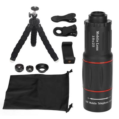 4 In 1 Phone Camera Lens Kit 18X Telephoto Lens Fisheye Macro Wide Angle Lens for Smartphone Tablet
