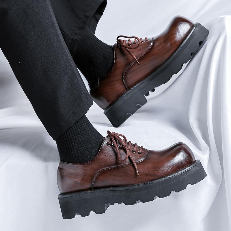 2024 new leather shoes men's Korean version trend versatile breathable shoes British style thick-soled formal men's shoes 6123-R