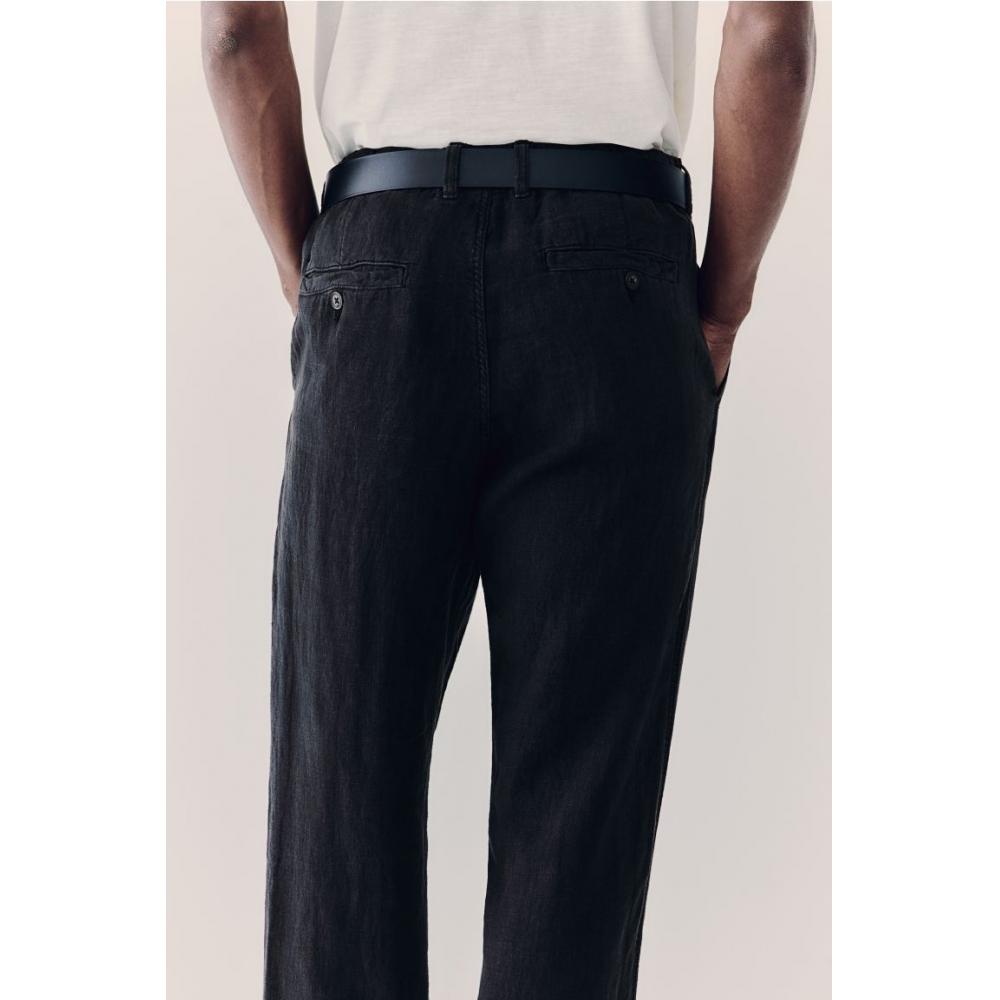 H M Regular Fit Linen Pants Black