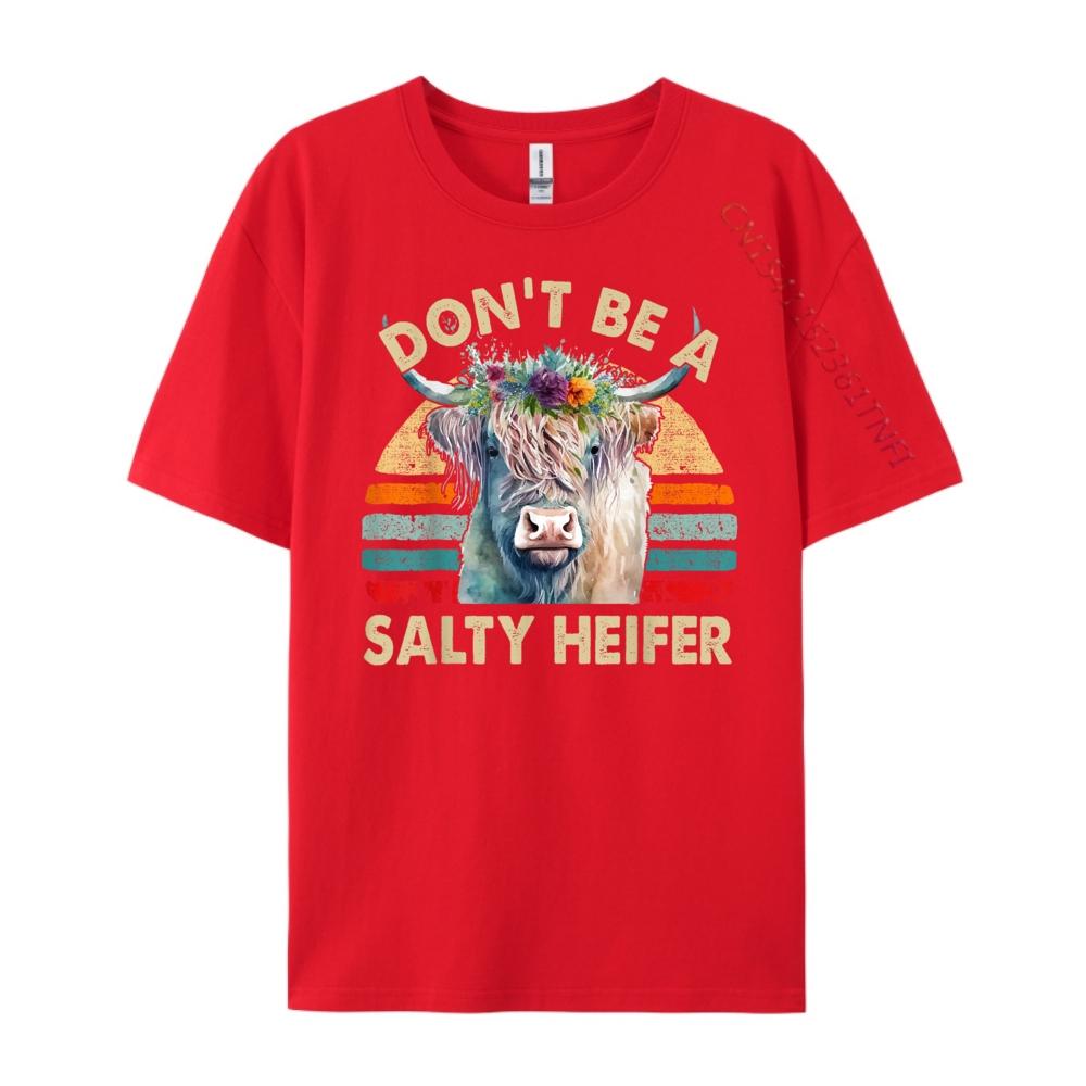 Highland Cow Shirt Women Dont Be Salty Heifer Funny Farm Mom Red And Black Graphic T Shirt Camiseta Easter Day S