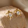 Vintage Crystal Turtle Stud Earrings For Women Gold Color Stainless Steel Geometric Stud Earrings Wedding Jewelry Christmas Gift