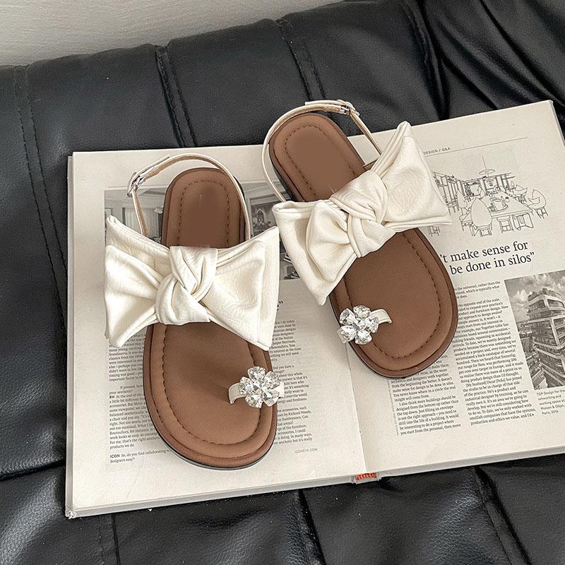 Fashion Comemore Bowknot Rhinestone Women Summer Sandals Flat Bottom Casual Clip-toe Soft Sole Outdoor Back Strap Sandales for Women
