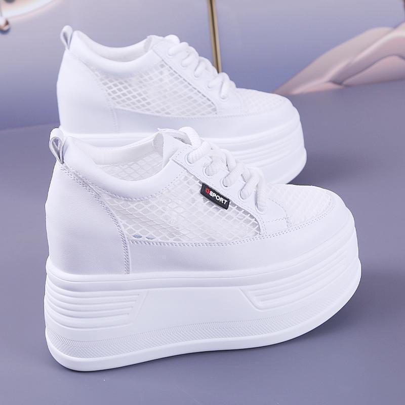 Mesh atmungsaktive Damen Herbst neue vielseitige weiche Basisplatte Schuhe dicke Sohle kleine innere Höhenerhöhung Damenschuhe