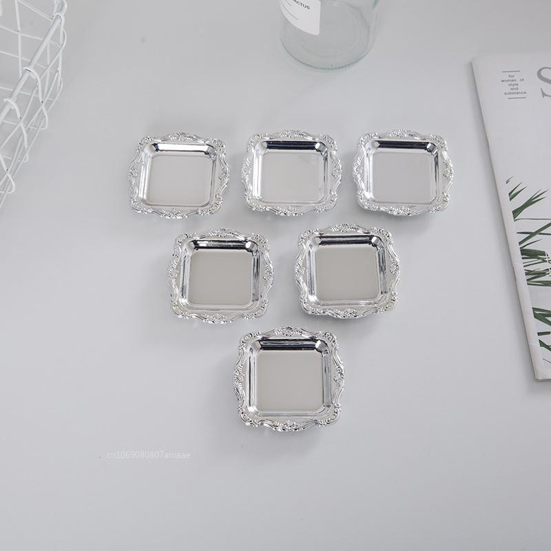 Mini Gold Storage Tray Silver Cake Fruit Plate Jewelry Display Plastic Tray Miniatures Party Plate for Home Decor Sauce Dish