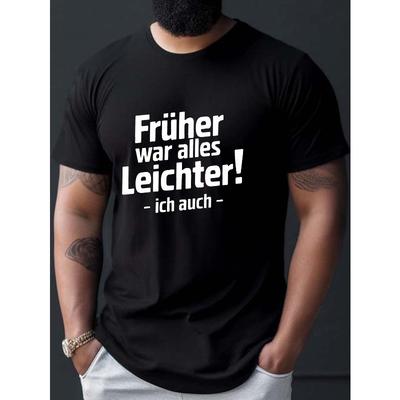 Men's Plus Size Oversized German Text T-Shirt , Casual Short Sleeve Round Neck, Comfortable Big & Tall Fit, Machine Washable Lightweight Summer Top
