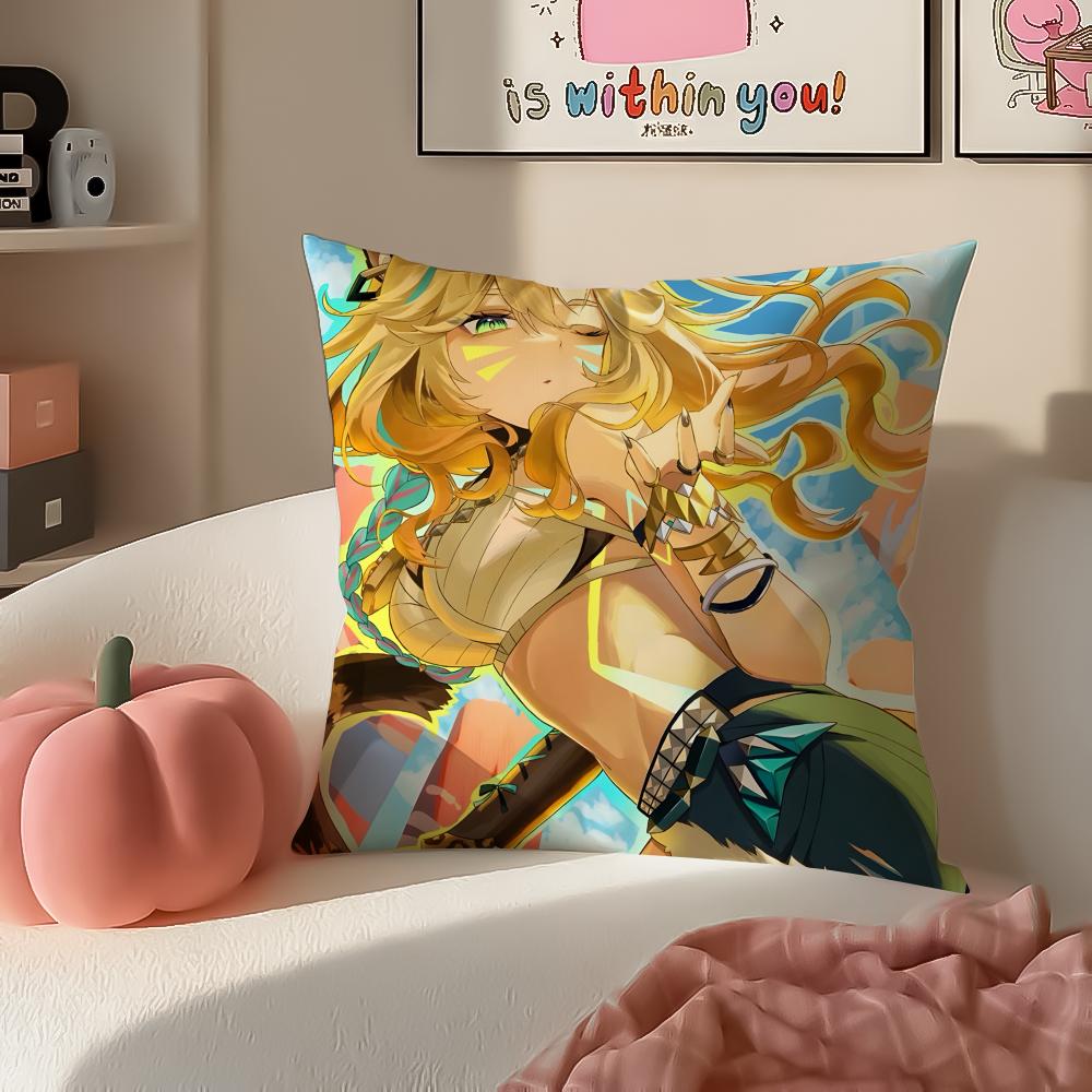 Game Genshin Xilonen Cushion Cover Pillowcase Short Plush Invisible zipper Room Sofa Cushion Cover