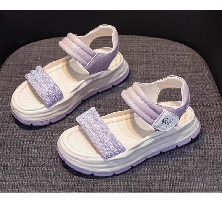 Summer 2026 Girls Princess Roman Sandals - Soft Sole, Stylish Beach Shoes for Primary School Girls. 28 фиолетовый