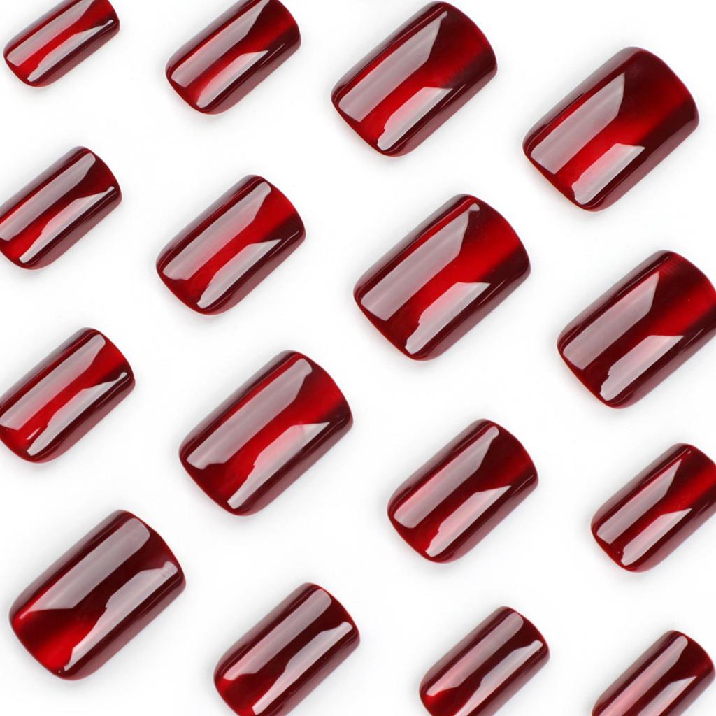 High-End Red Cat Eye Short Press-On Nail Tips
