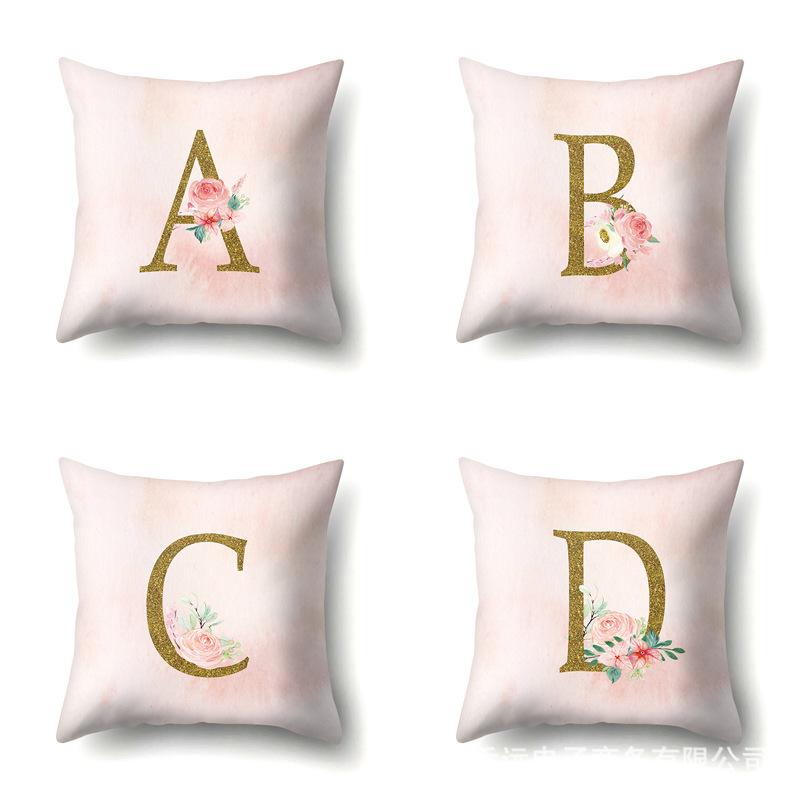 Polyester Pillowcase Home Fantasy Watercolor Print Pillowcase 26 English Letter Cushion Cover