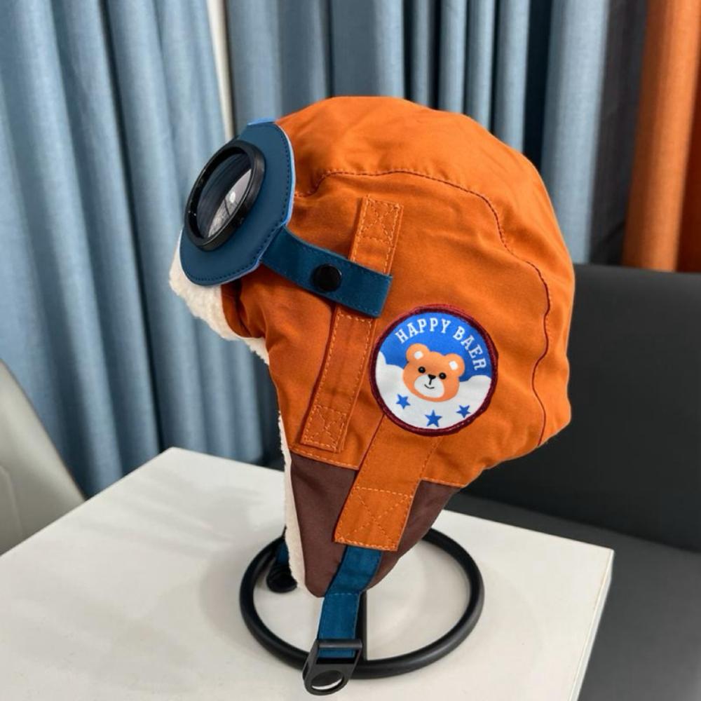 New Cute Cartoon Pilot Hat Windproof Cold Proof Ear Protection Cap with Glasses Thickned Warm Hat Winter