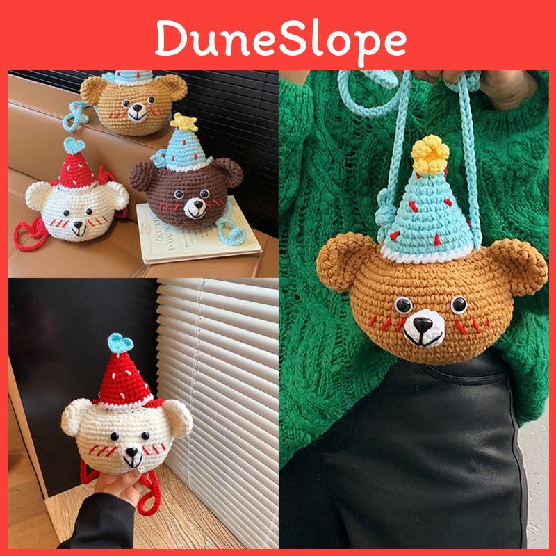 Cotton Knit Bear Shoulder Bag For Women With Cell Phone Pocket And Urban Style