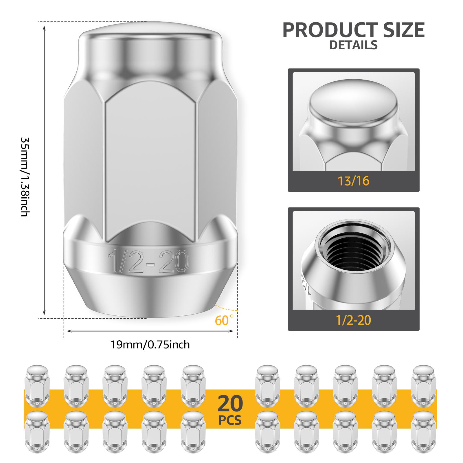 

20Pcs Wheel Lug Nut Set Carbon Steel 19mm Hex Wheel Nuts 60 Degree Taper Improved Corrosion Resistance For Trailer Wheels