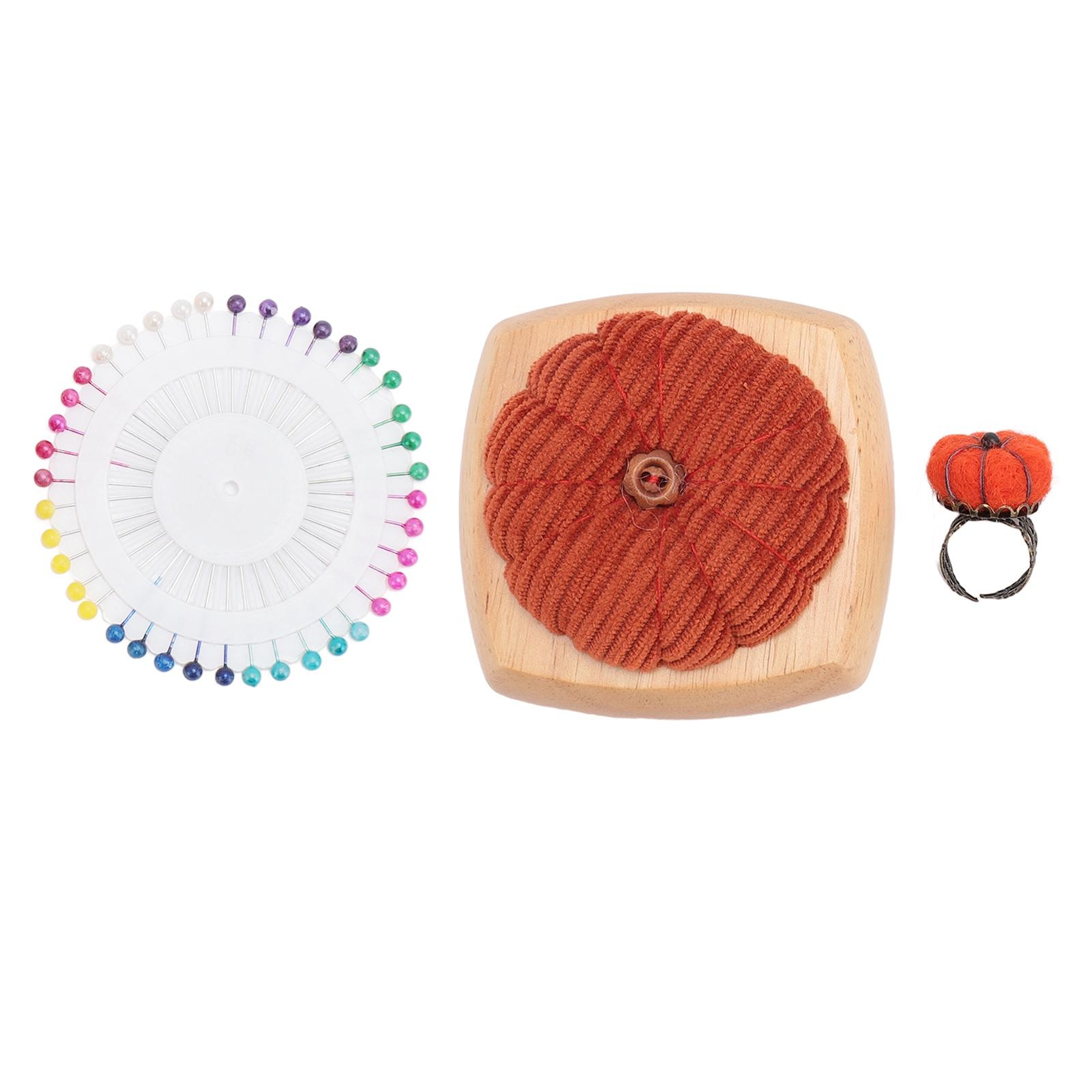 

Набор игольниц в форме тыквы, симпатичная игольница с деревянной основой и кольцом для пальцев, игольницы, швейные булавки оранжевый