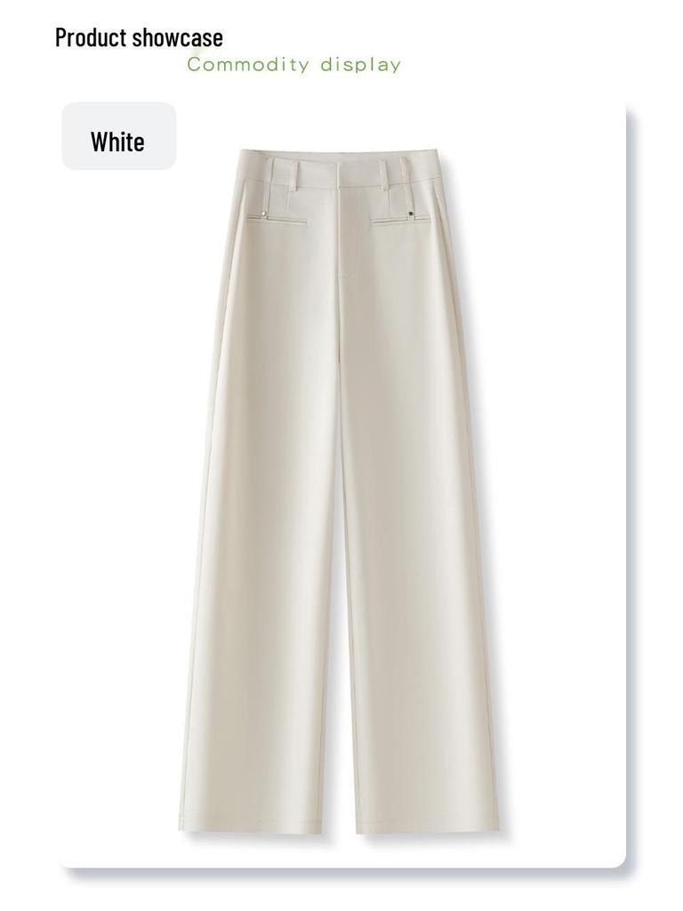 Women's Khaki Wide-Leg Suit Pants: 2025 Spring High-Waist Straight-Leg Style for Casual and Formal Wear