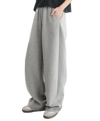 Kobe Lettuce Curve Diver Elastic Loose Flattering Fit Gray Women's Wide-Leg Pants, Material, Waist, Fit, [M4050] M,