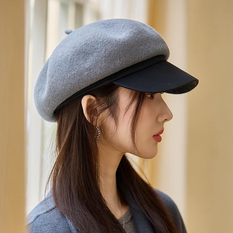 Versatile British Style Beret Autumn and Winter Hat for Women Thickened Windproof and Warm Painter Hat Korean Version Big Head Newspaper Boy Hat