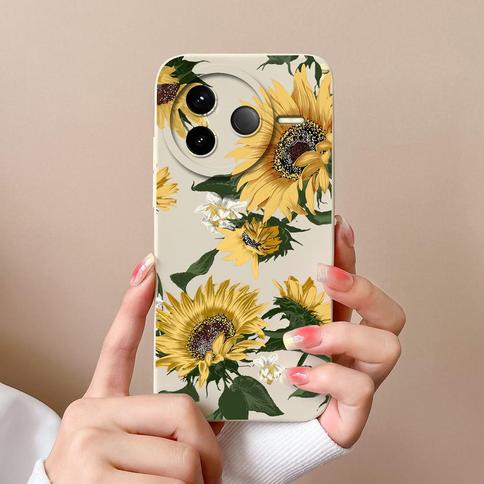 Case For POCO F7 Pro Ultra Pretty Flowers Soft Smooth Liquid Silicone Upgrade Lens Protection Shockproof Back Cover For Girls