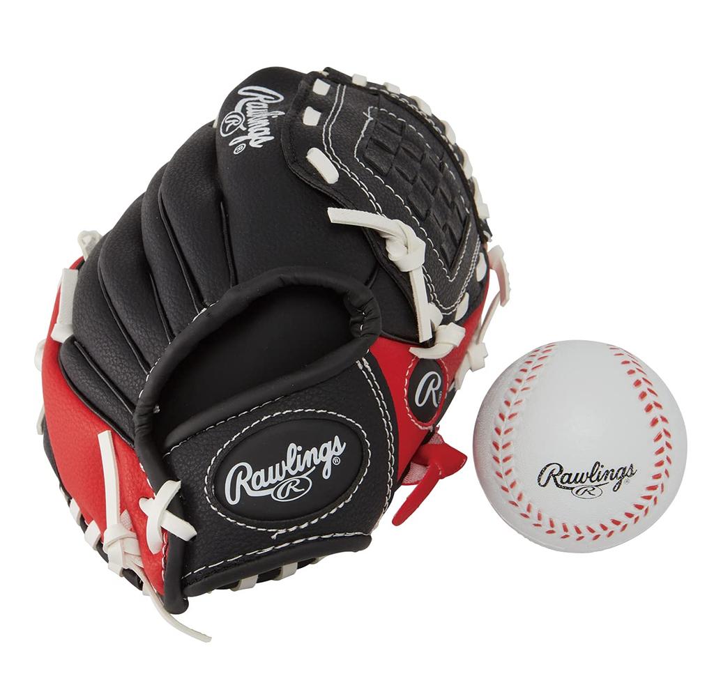 Rawlings Baseballová rukavice JPL91 pro trénink dětí (9 palců / Batole) Míč, Pravoruký hod, Šarlatová/Černá
