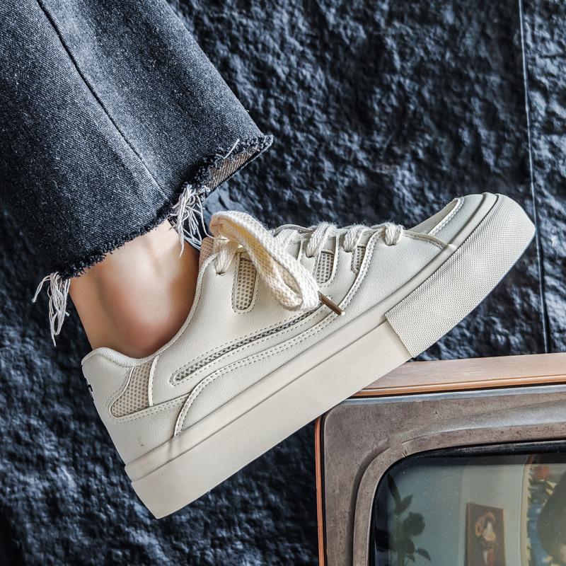 Mens White Board Shoes New Casual Men's Low Cut Fashionable Thick Soled Height Increasing Casuales Trendy Durable Sports Board