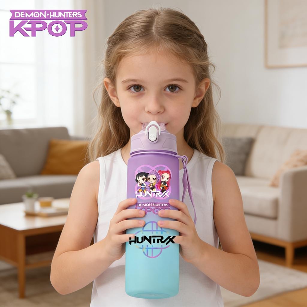 Kpop Demon Hunters Team Creative Gradient Water Bottle Unisex Sports Style Reusable Jug designed for Outdoor Cycling Travel Fitness