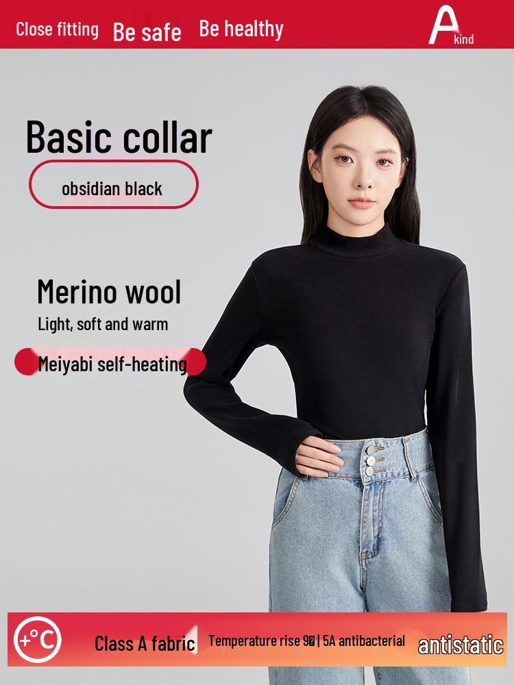 German Velvet Silk-Enhanced Women's Warm Half Turtleneck Top for Autumn and Winter