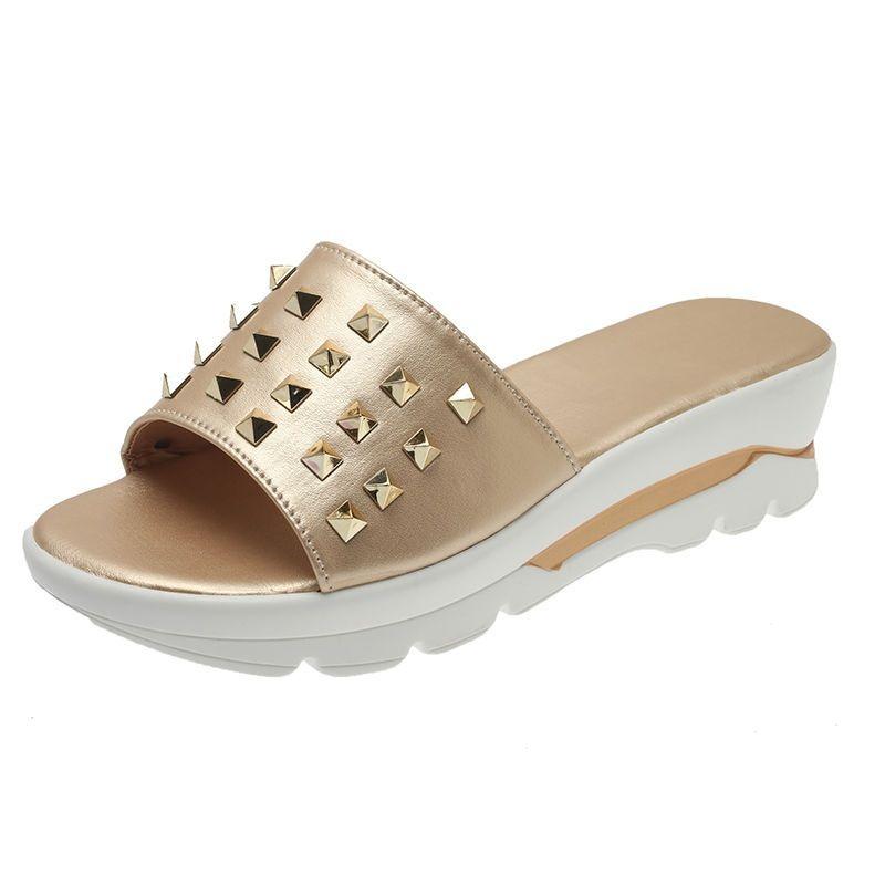 2026 Summer Fashion with Slope and Willow Nail Flip-flops Women's Large Beach One Word Sandals