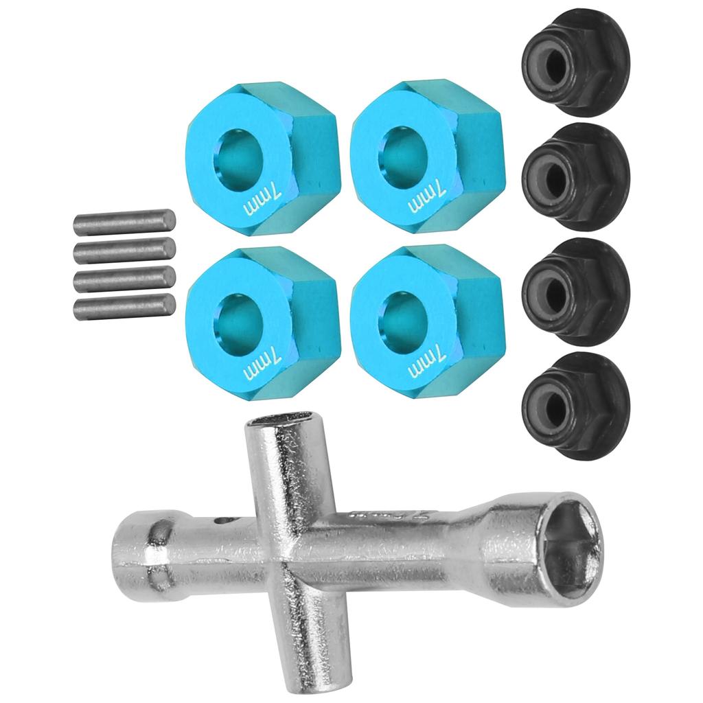 12mm Wheel Hex Hub Adapter 7mm Thick M4 Flange Lock Nuts Cross Wrench Set for 1 10 RC CarBlue