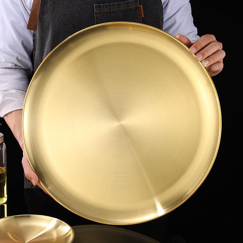 Runde Schale im koreanischen Stil aus 304er Edelstahl für Hot Pot und Barbecue - Fleisch-Präsentations- und Knochenspuckplatte mit individuellen Logo-Optionen.