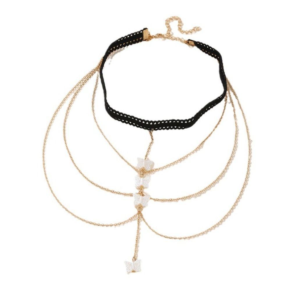 Butterfly Lace Pearl Leg Chain Multi-layer Body Jewelry Summer Women Leg Chain  Beach