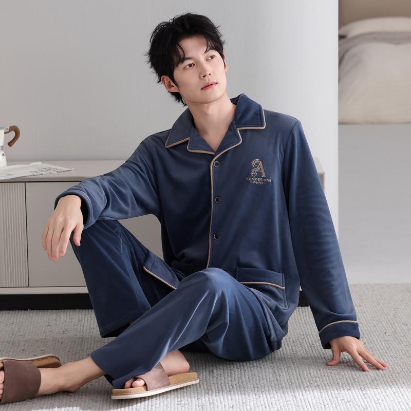 Island Fleece Pajamas Men'S Winter Coral Fleece Fleece Thickened Autumn And Winter Men'S Thin Fleece Loungewear