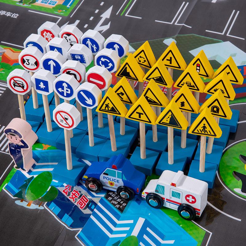 

Montessori Traffic Light Building Blocks: Educational Road Signs Game for Children.