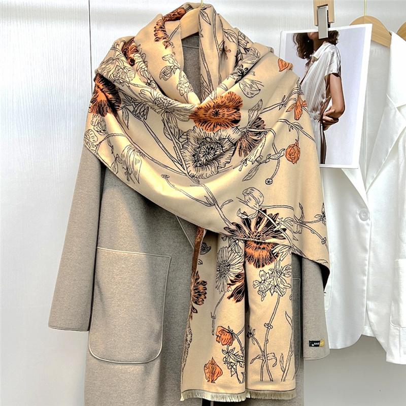 

185*65 см высококачественный двухсторонний утолщенный искусственный кашемировый шарф осень-зима с принтом теплая шаль женский подарок 185*65cm оранжевый