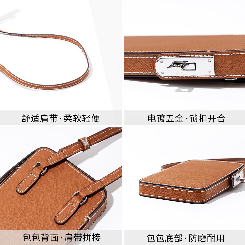 New Fashionable Versatile Lock Mobile Phone Bag Palm Pattern Leather Box Bag Simple Solid Color Messenger Mini Bag Women