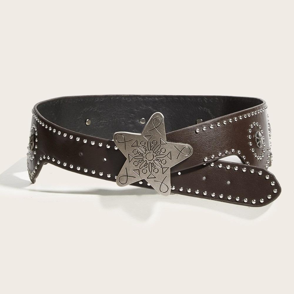 Solid Color Star Buckle Belt Multifunctional Wide Waistband Waist Chain Women's Accessories