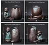 Creative Hydroponic Glass Flower Pot with Ceramic Little Monk Ornament for Living Room Decor