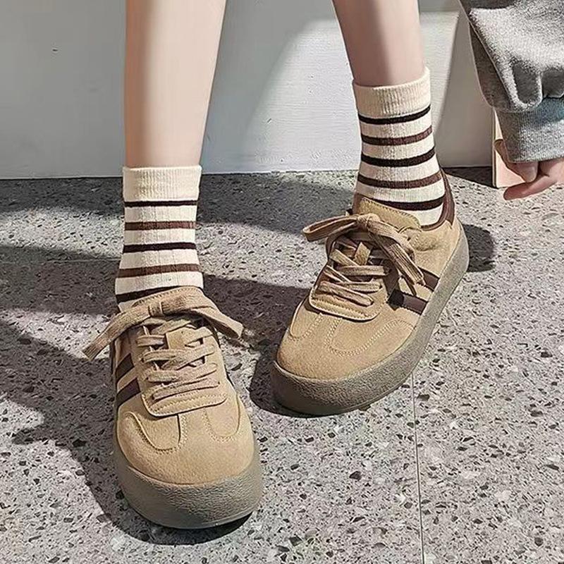 Height Increasing German Training Shoes Women's New Spring and Autumn White Shoes Muffin Small Leather Sneakers Thick Bottom Sneaker