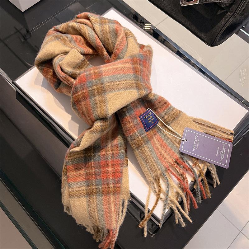 2024 British Red Plaid Imitation Cashmere Scarf: Cozy Winter Neck Shawl Gift