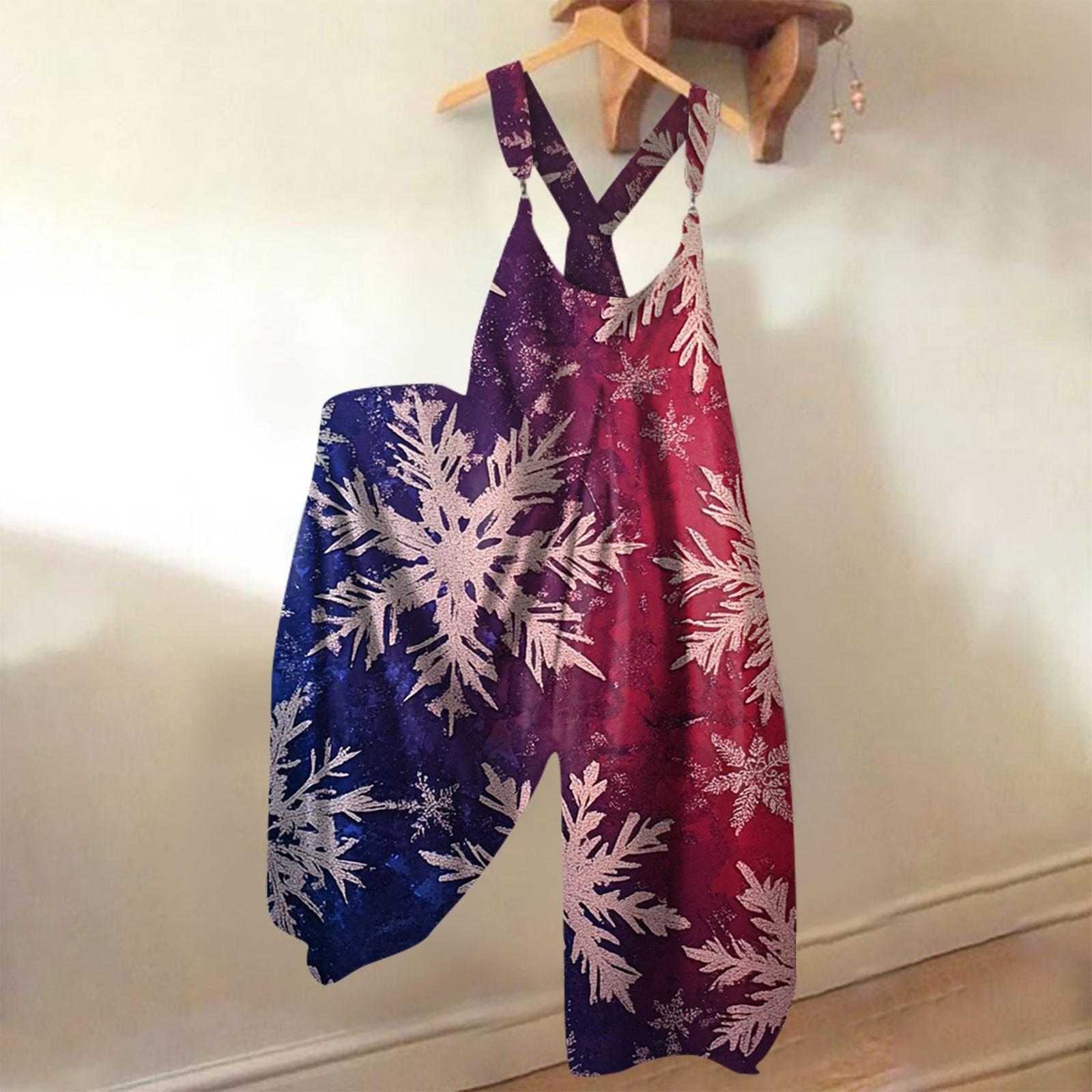 

Женский модный повседневный комбинезон с рождественским принтом и широкими бретелями сзади XXXL