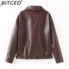 BITCED Women's Leather Jacket Leather Coat Casual Lapel Retro-inspired Loose-fit Top