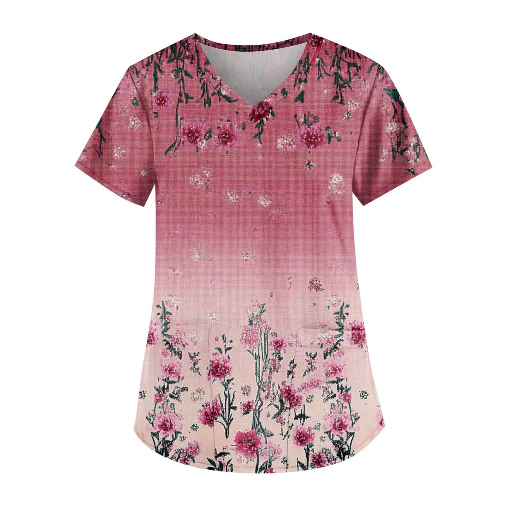Women's V-neck Fashion Casual Printed Tops And Protective Workwear