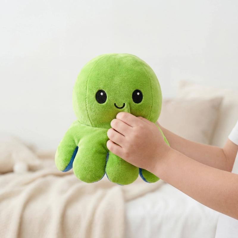 Dubbelzijdige Octopus Pluche Speelgoed Paars En Blauw Dubbelzijdige Flip Pluche Speelgoed Met Geborduurde Details Een Schattig Verzamelspeelgoed