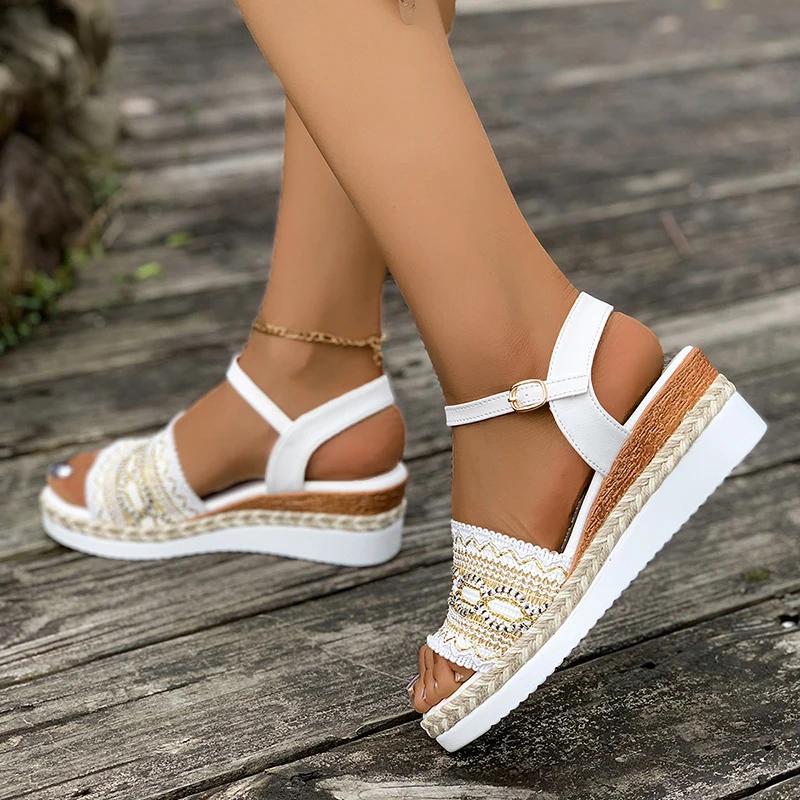 Fashion Plus Size Wedges Bohemian Sandals for Women Summer 2025 Platform Thick Bottom Sandles Woman Embroidery Lightweight Rome Sandals