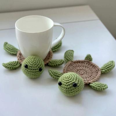 Gestrickter Schildkrötenuntersetzer Entzückende gehäkelte Tassenuntersetzer Hitzebeständige, saugfähige Tischsets Rutschfest