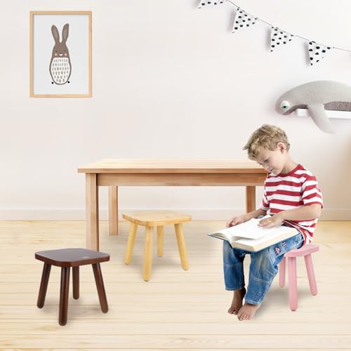 BEE&OAK Solid Rubberwood Small Stool for Adults and Children, Stylish Colors, Perfect for Bedrooms, Bathrooms, and Kitchens, Plant Stand, Square Stool
