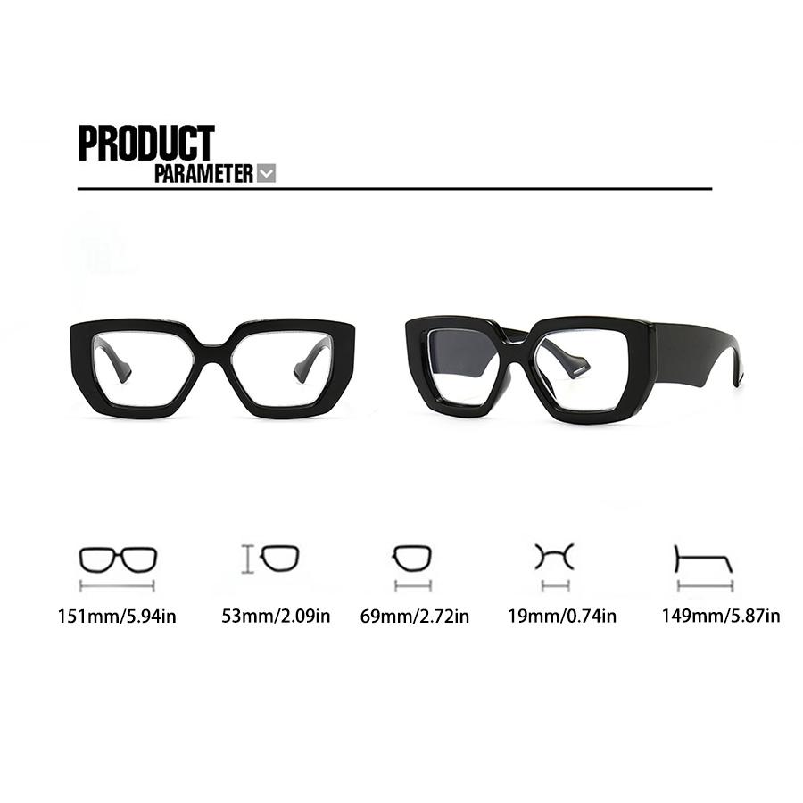 Modische Schwarze Quadratische Übergroße Damen Sonnenbrille Transparente Gläser Täglich Urlaub Dekorative Brille