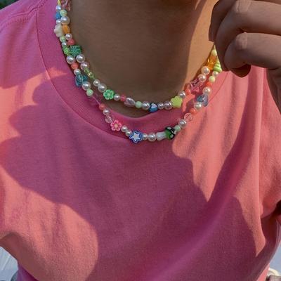 Heart Tai Chi Pattern Flower Pentagram Spliced Pearl Soft Clay Handmade Beaded Necklace for Men Factory In Stock
