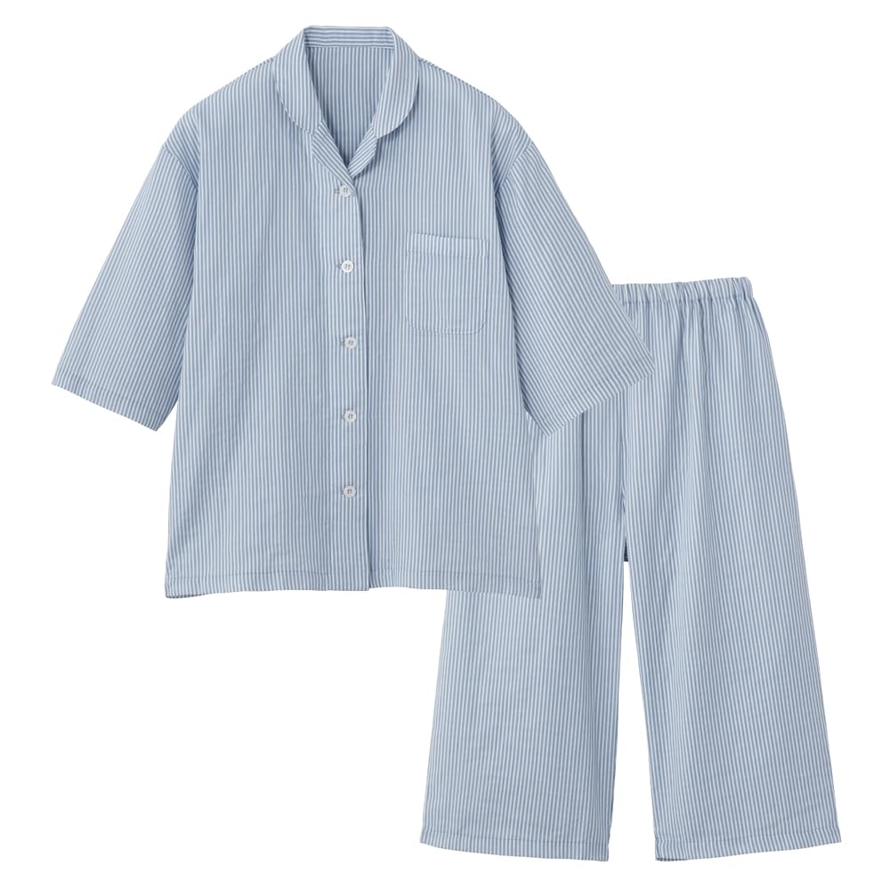 Gunze Acedron Sleeve Pants Shirt with Double Size S Women's 3/4 Gauze, Blue, TP3124,